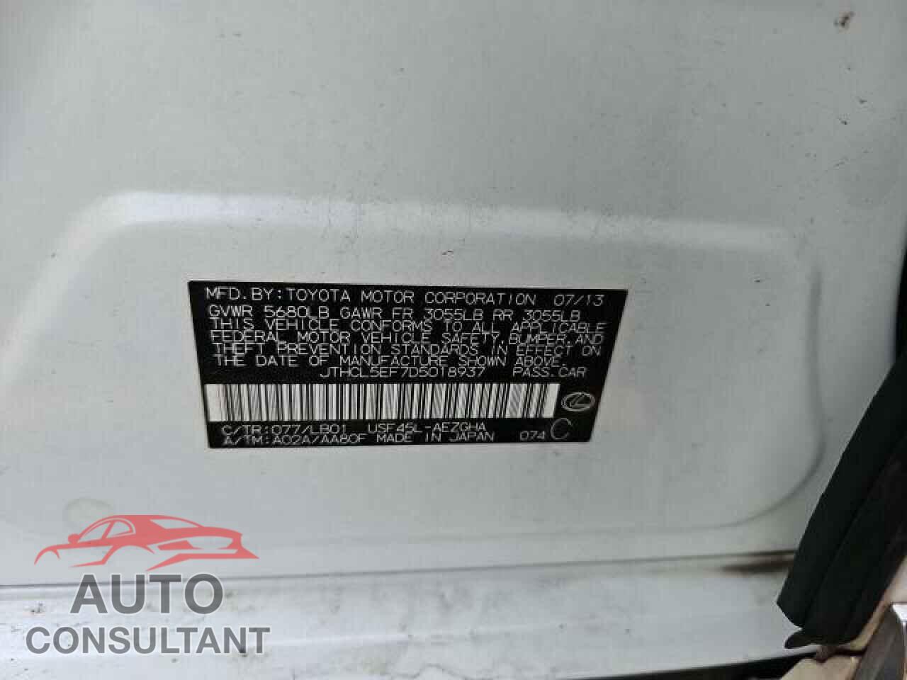 LEXUS LS460 2013 - JTHCL5EF7D5018937