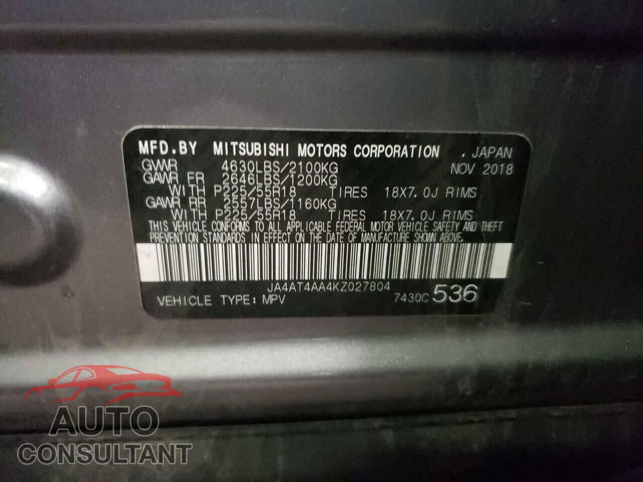 MITSUBISHI ECLIPSE 2019 - JA4AT4AA4KZ027804