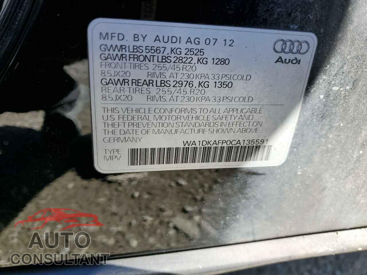 AUDI Q5 2012 - WA1DKAFP0CA135591