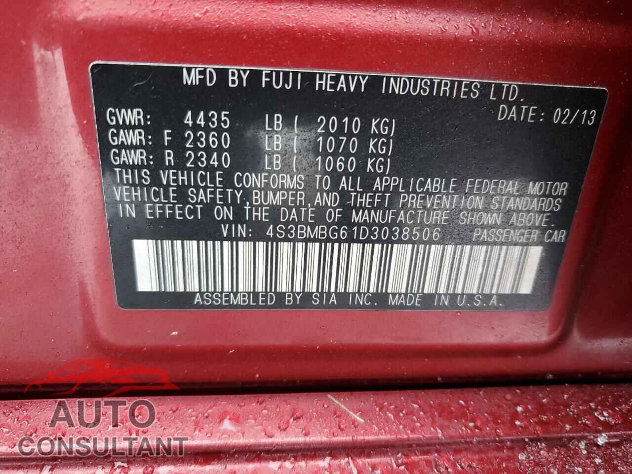 SUBARU LEGACY 2013 - 4S3BMBG61D3038506