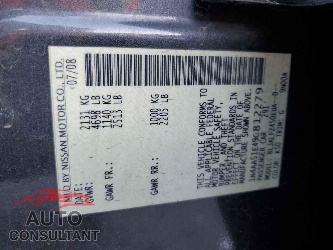 NISSAN MAXIMA 2009 - 1N4AA51E49C812279