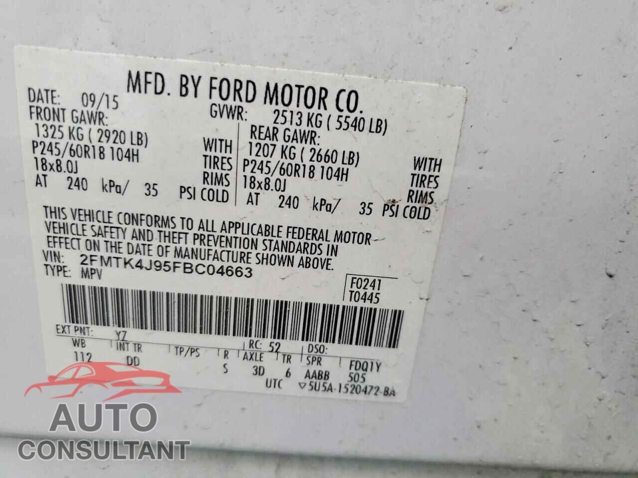 FORD EDGE 2015 - 2FMTK4J95FBC04663
