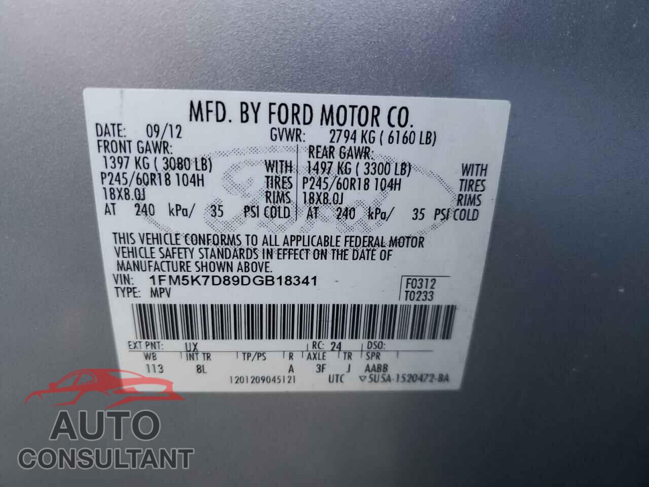 FORD EXPLORER 2013 - 1FM5K7D89DGB18341