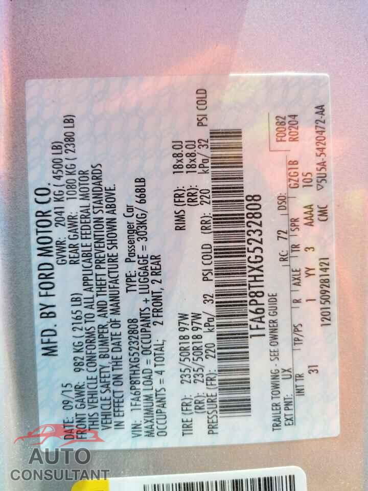 FORD MUSTANG 2016 - 1FA6P8THXG5232808