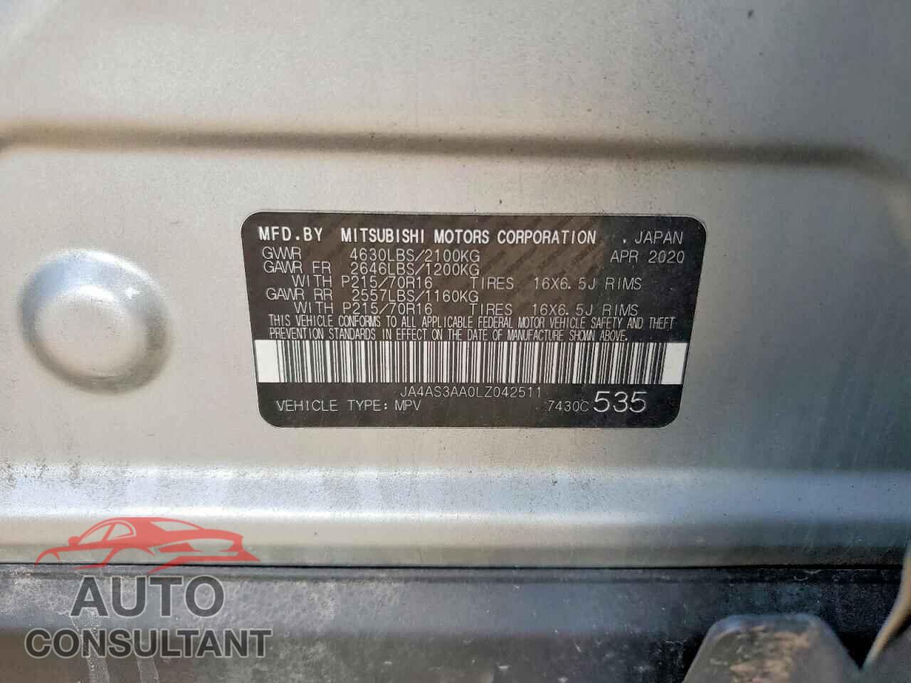 MITSUBISHI ECLIPSE 2020 - JA4AS3AA0LZ042511