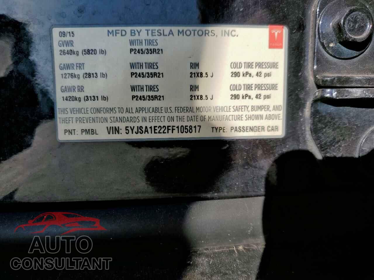 TESLA MODEL S 2015 - 5YJSA1E22FF105817