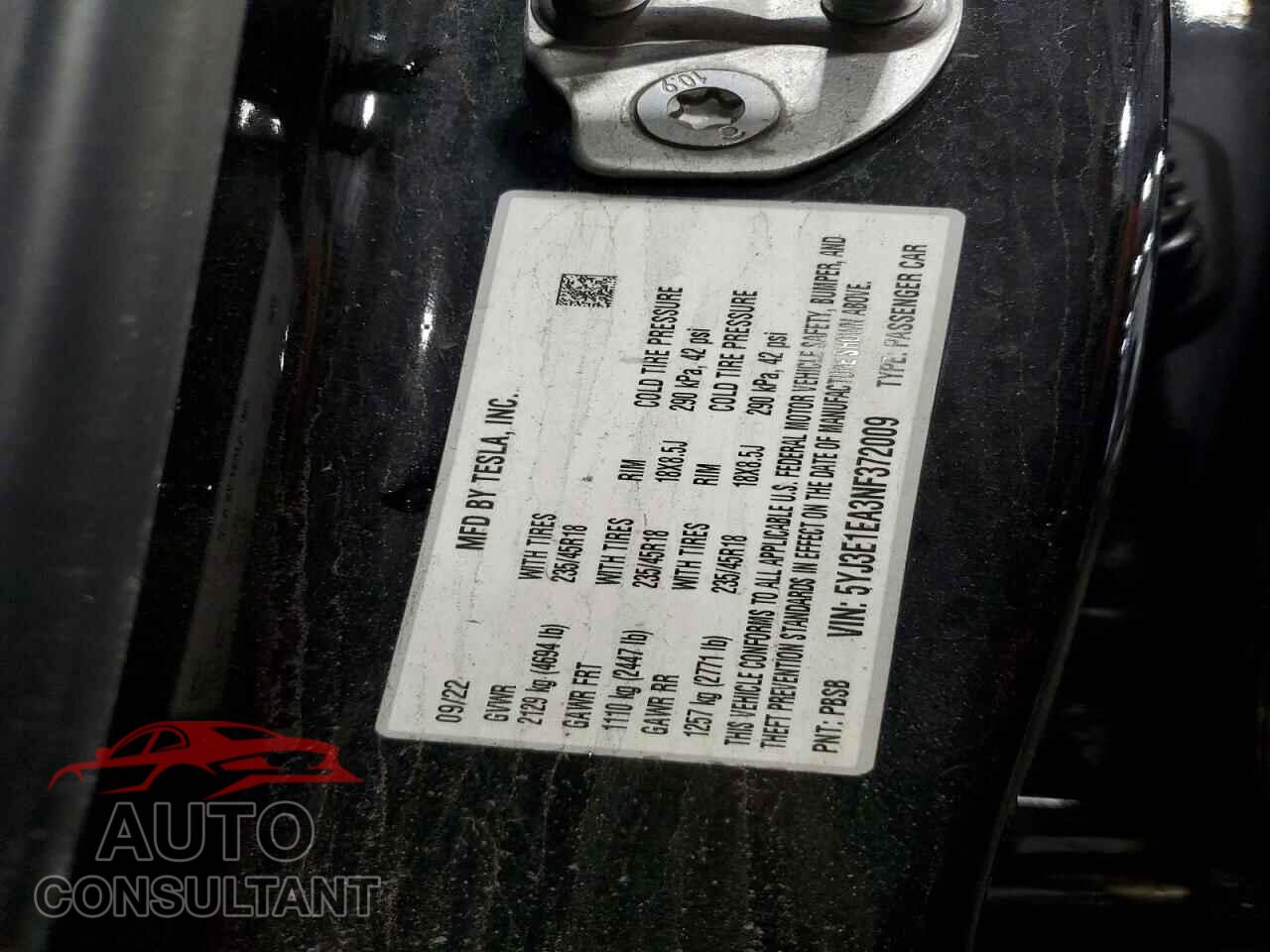 TESLA MODEL 3 2022 - 5YJ3E1EA3NF372009