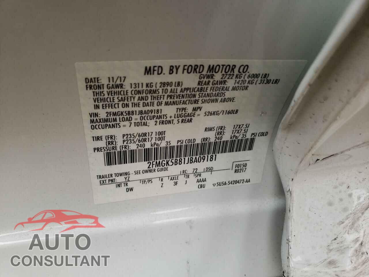 FORD FLEX 2018 - 2FMGK5B81JBA09181