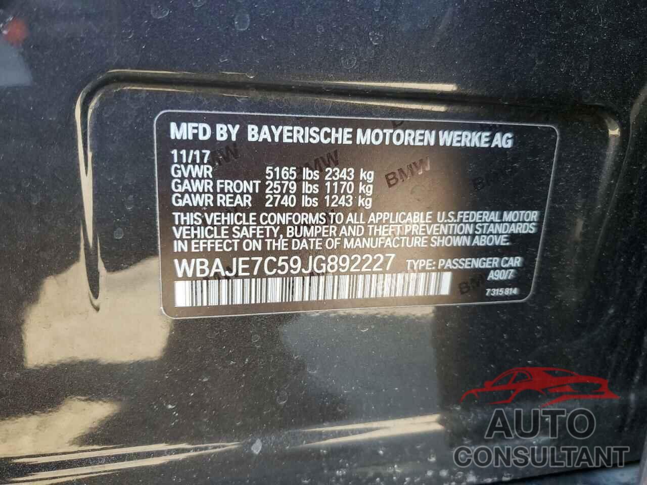 BMW 5 SERIES 2018 - WBAJE7C59JG892227