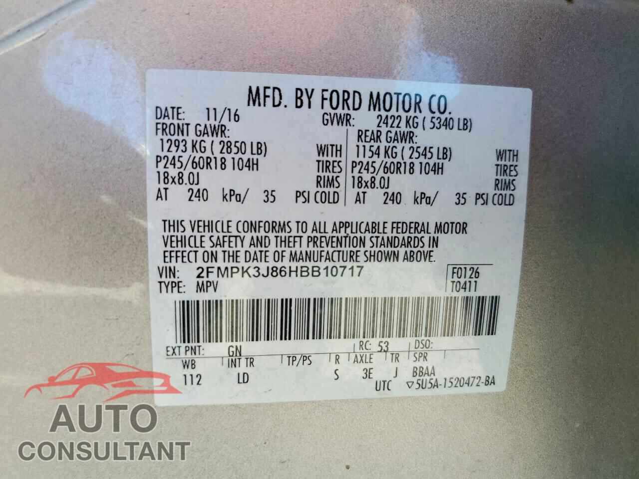 FORD EDGE 2017 - 2FMPK3J86HBB10717