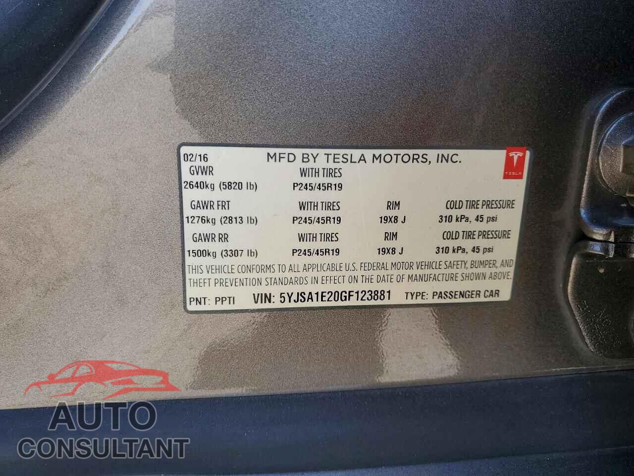 TESLA MODEL S 2016 - 5YJSA1E20GF123881
