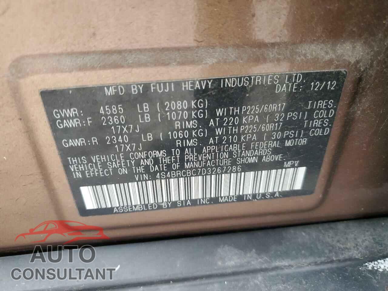 SUBARU OUTBACK 2013 - 4S4BRCBC7D3267286