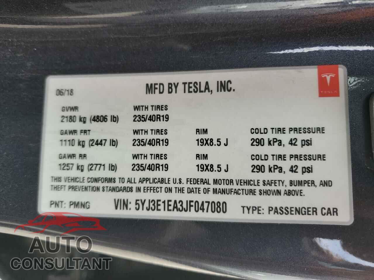 TESLA MODEL 3 2018 - 5YJ3E1EA3JF047080