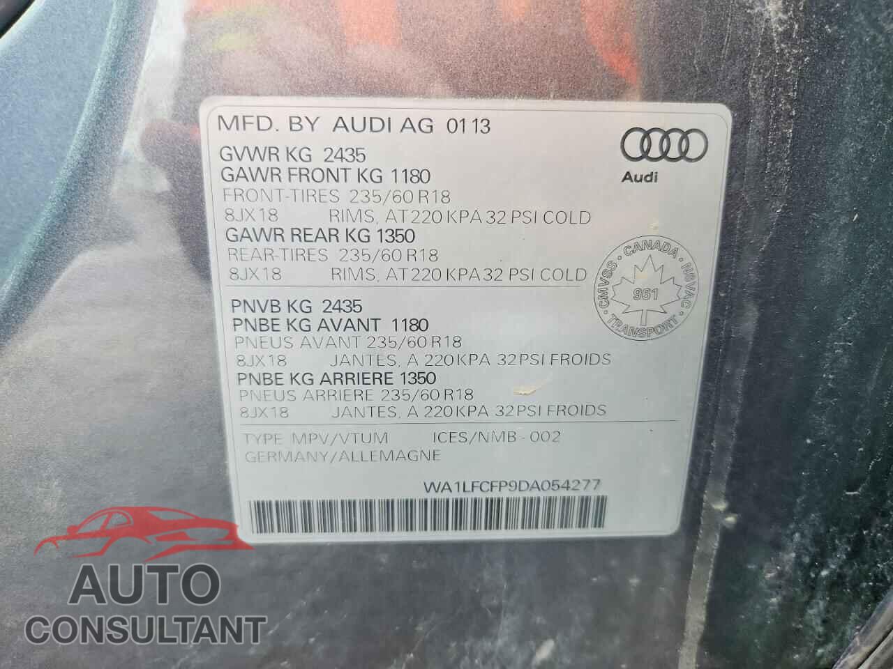 AUDI Q5 2013 - WA1LFCFP9DA054277