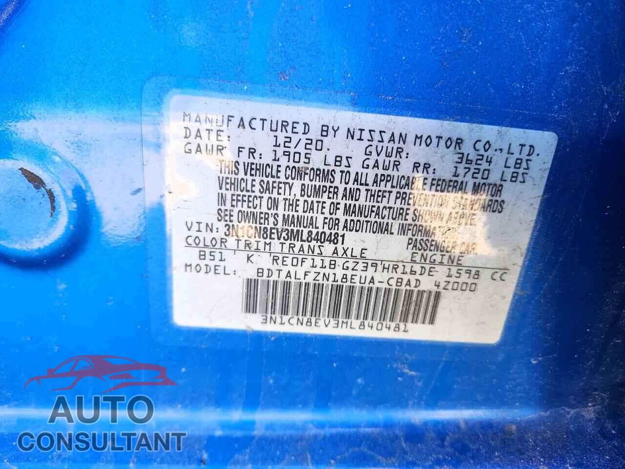 NISSAN VERSA 2021 - 3N1CN8EV3ML840481