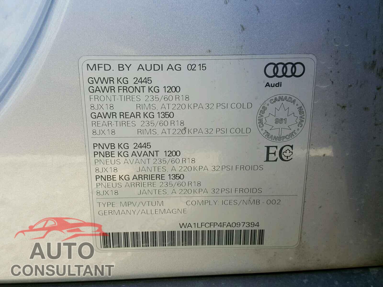 AUDI Q5 2015 - WA1LFCFP4FA097394