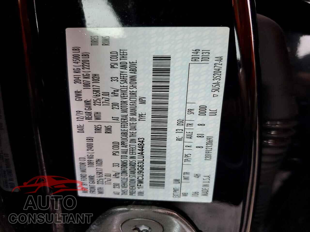 FORD ESCAPE 2020 - 1FMCU9G63LUA44843