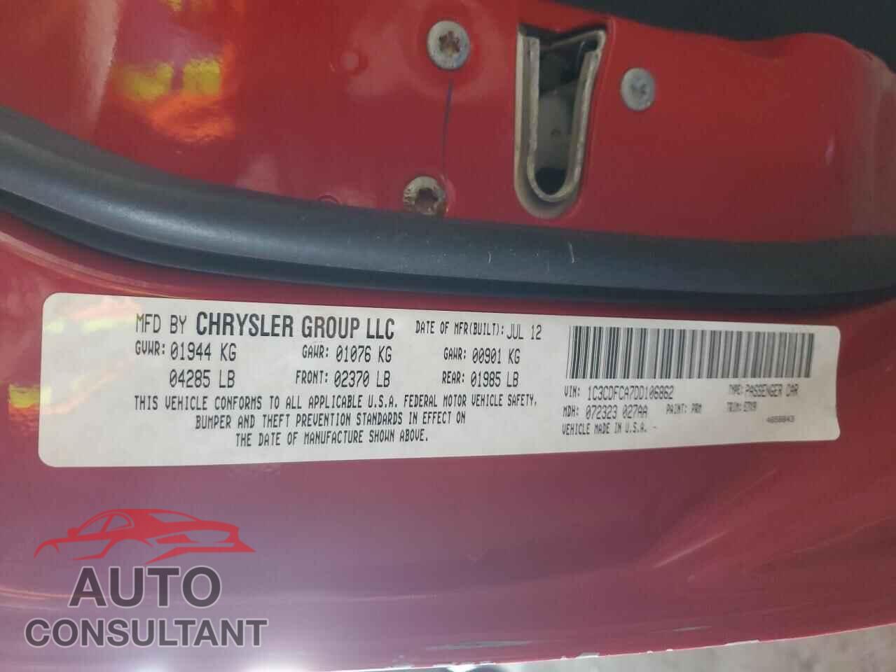 DODGE DART 2013 - 1C3CDFCA7DD106862