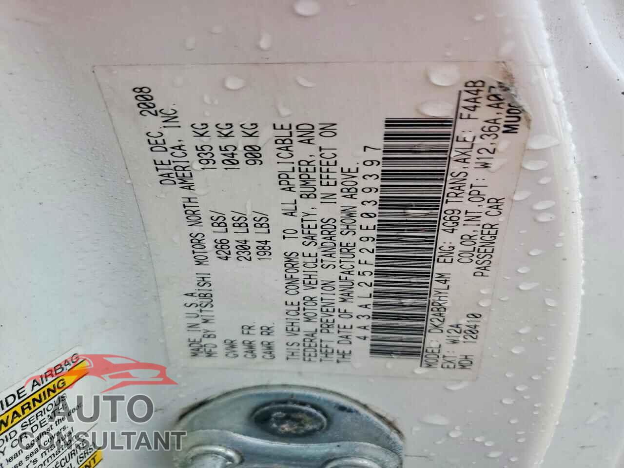 MITSUBISHI ECLIPSE 2009 - 4A3AL25F29E039397