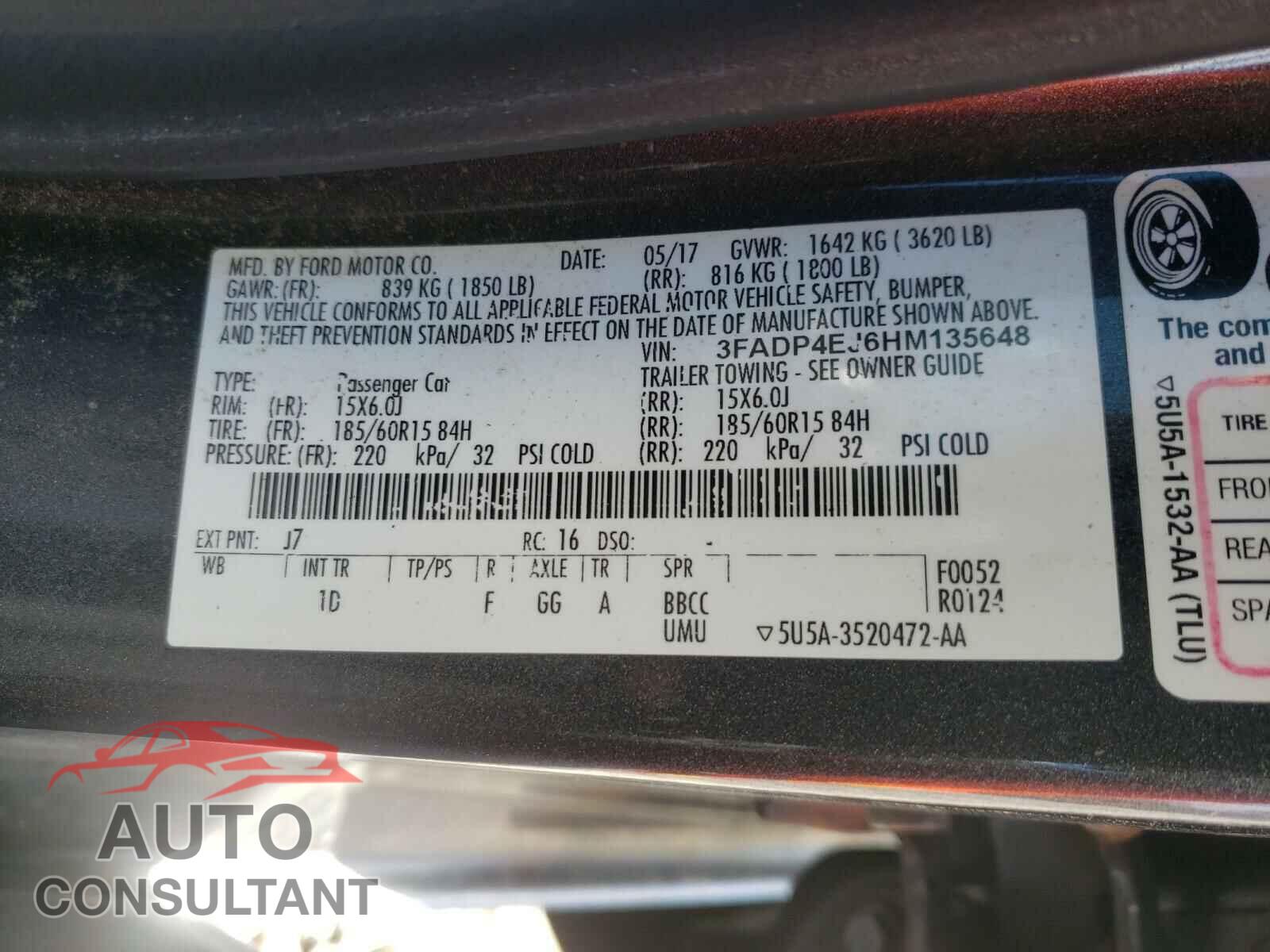 FORD FIESTA 2017 - 3FADP4EJ6HM135648
