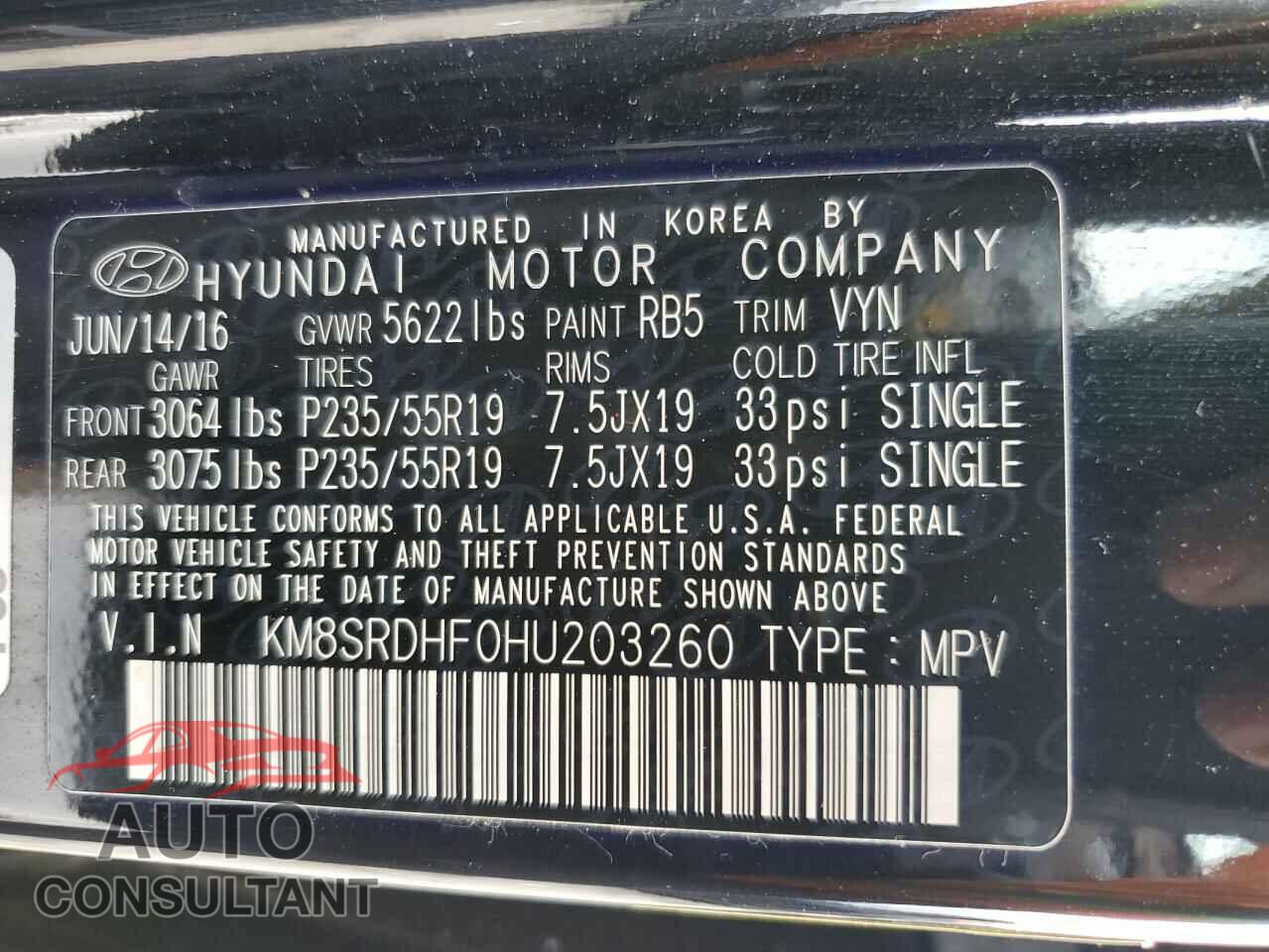 HYUNDAI SANTA FE 2017 - KM8SRDHF0HU203260