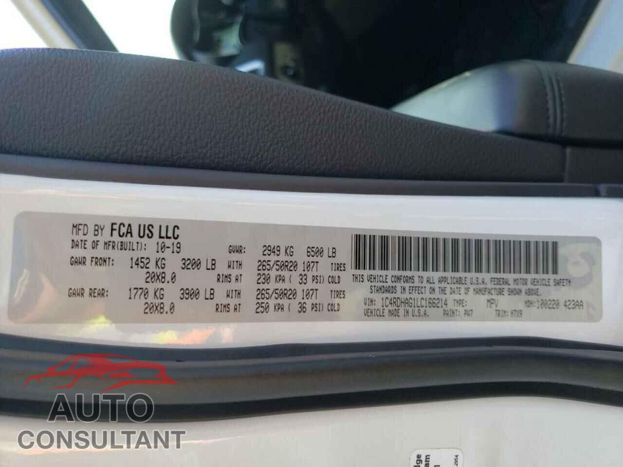 DODGE DURANGO 2020 - 1C4RDHAG1LC166214
