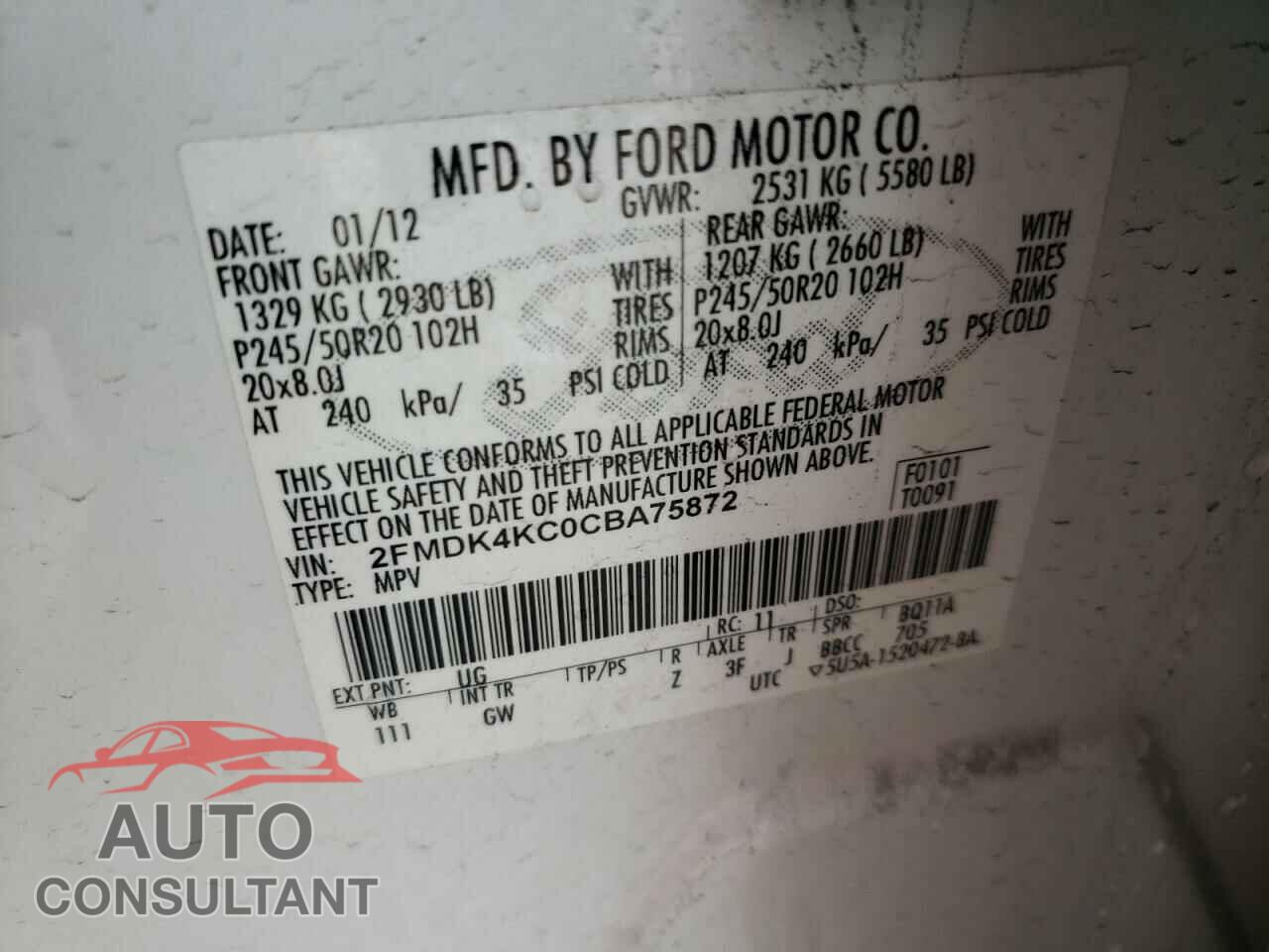 FORD EDGE 2012 - 2FMDK4KC0CBA75872
