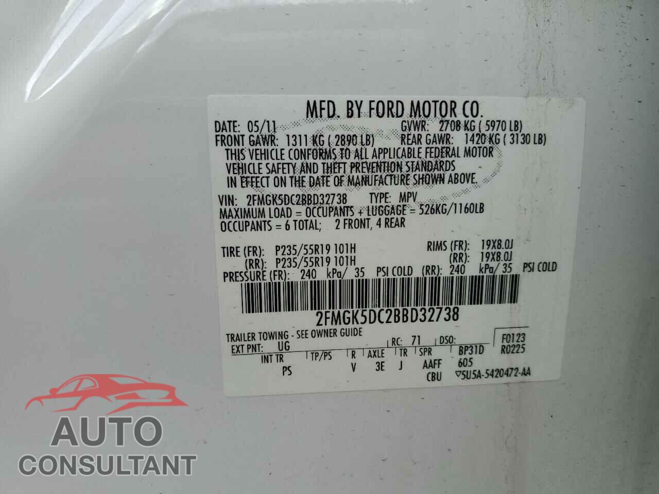 FORD FLEX 2011 - 2FMGK5DC2BBD32738