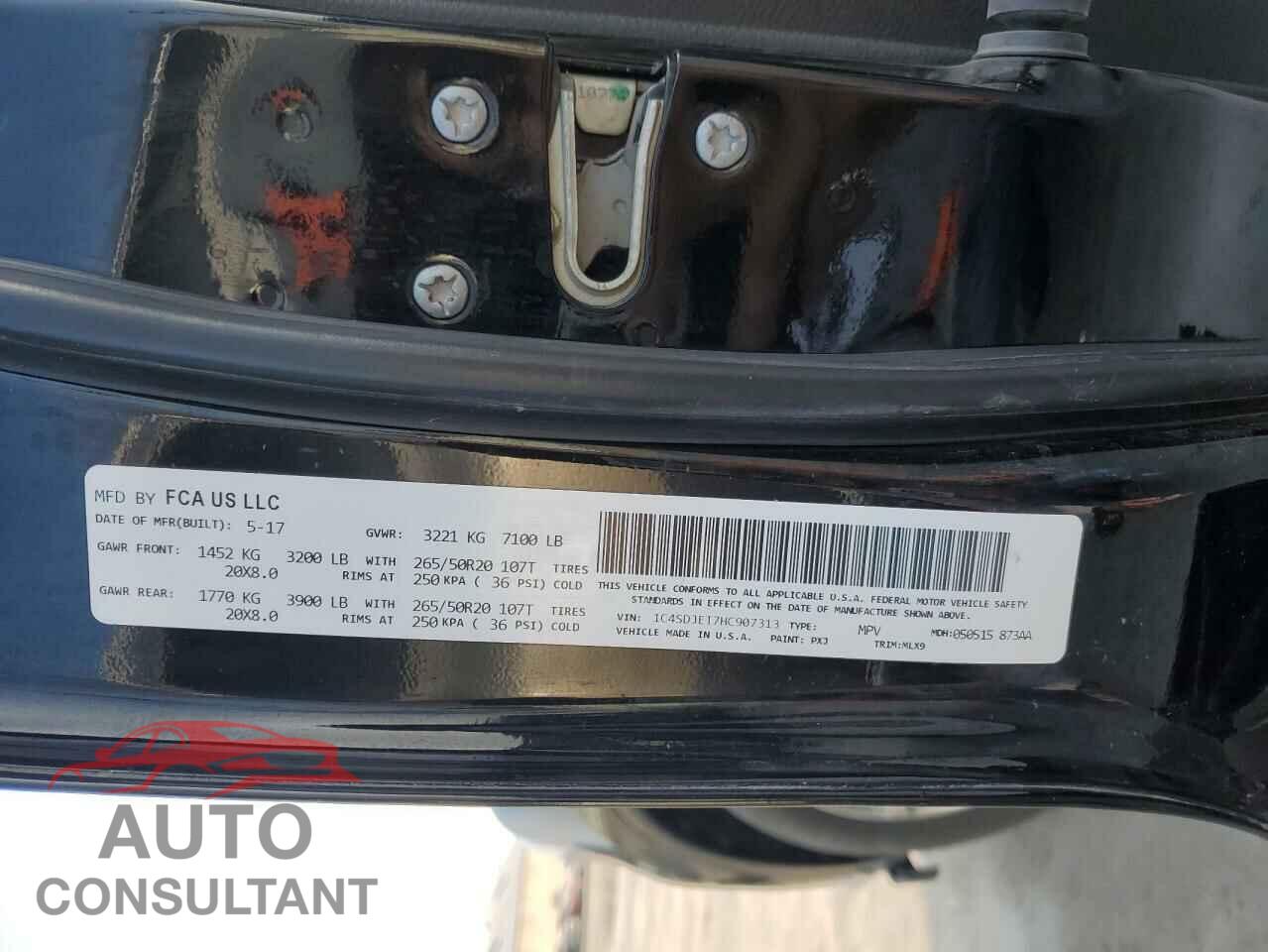 DODGE DURANGO 2017 - 1C4SDJET7HC907313