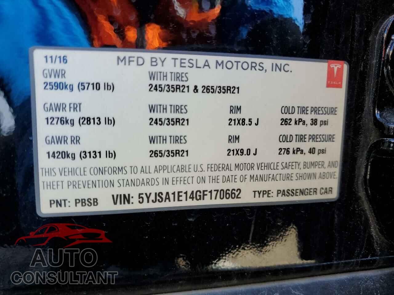 TESLA MODEL S 2016 - 5YJSA1E14GF170662