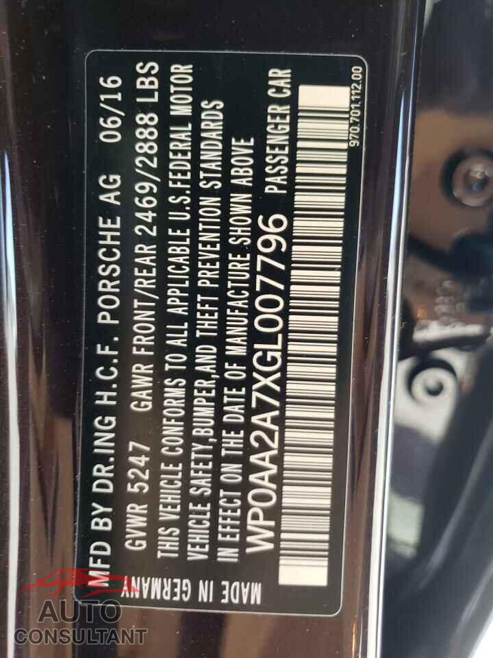 PORSCHE PANAMERA 2016 - WP0AA2A7XGL007796