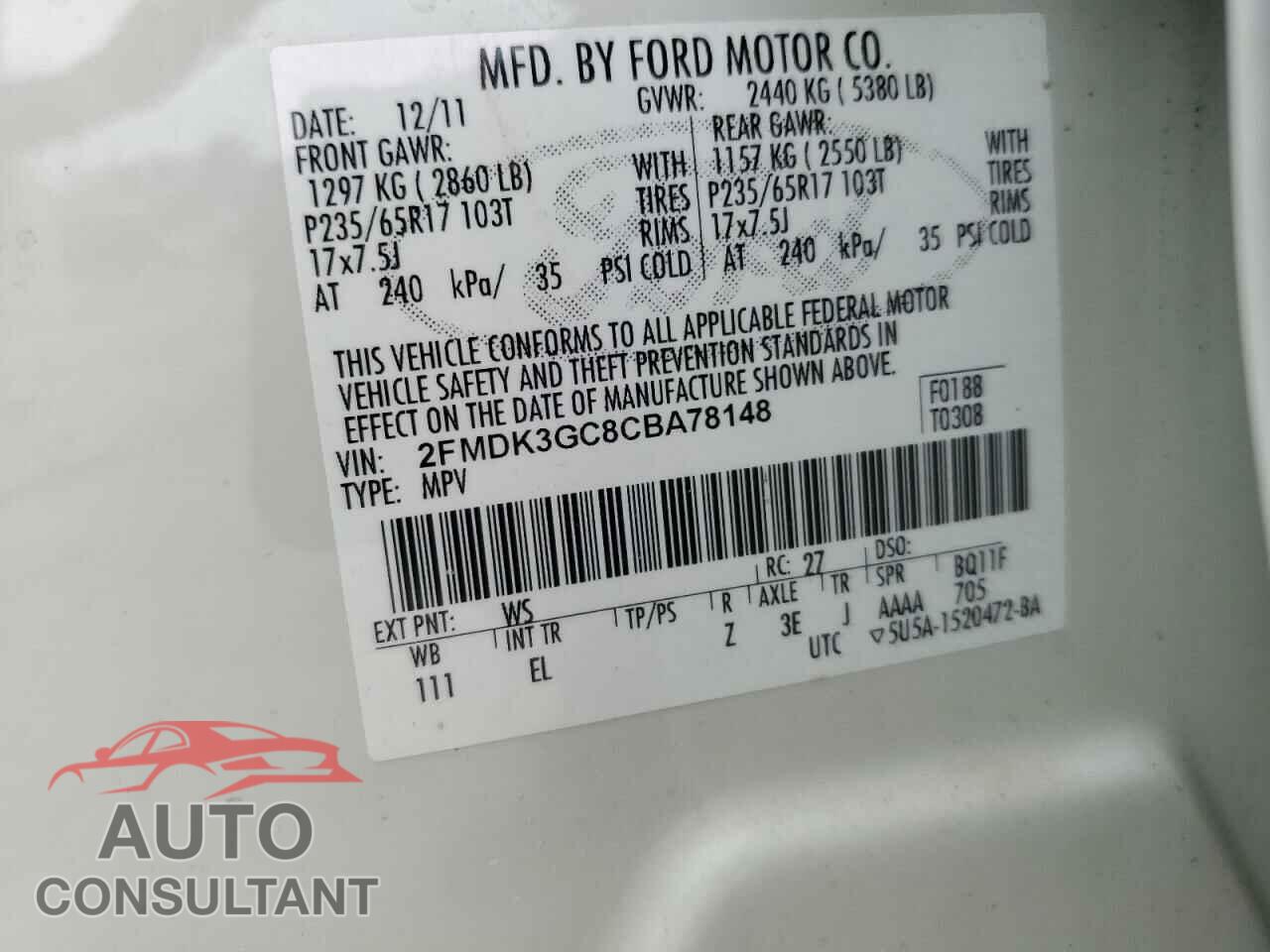 FORD EDGE 2012 - 2FMDK3GC8CBA78148