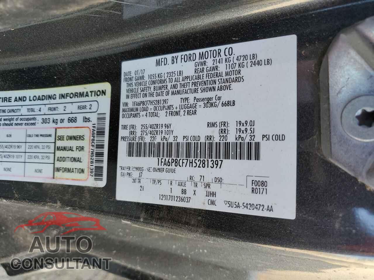 FORD MUSTANG 2017 - 1FA6P8CF7H5281397