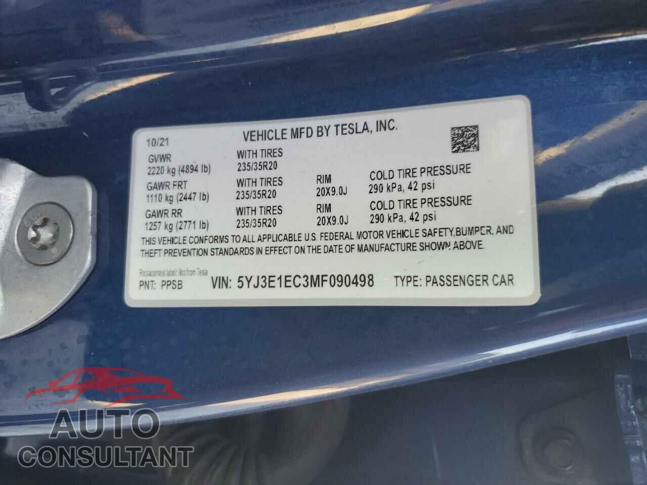 TESLA MODEL 3 2021 - 5YJ3E1EC3MF090498