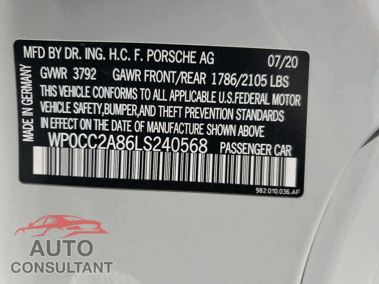 PORSCHE BOXSTER 2020 - WP0CC2A86LS240568