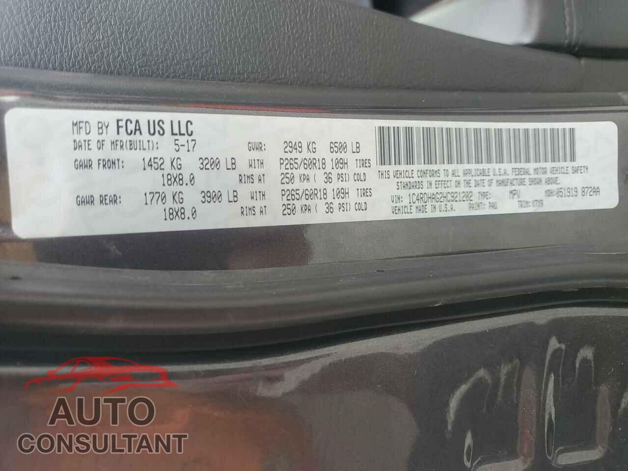 DODGE DURANGO 2017 - 1C4RDHAG2HC921202