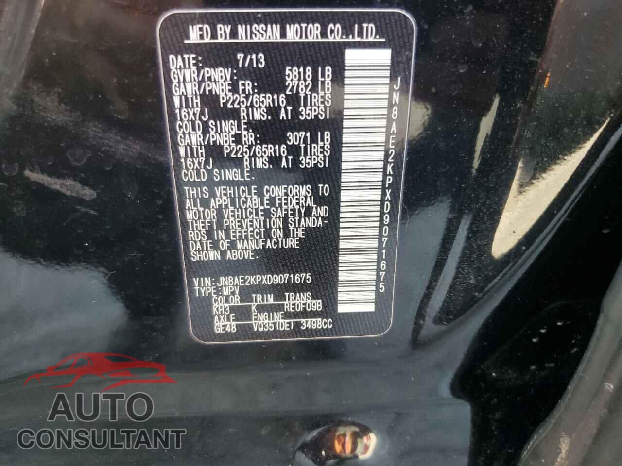NISSAN QUEST 2013 - JN8AE2KPXD9071675