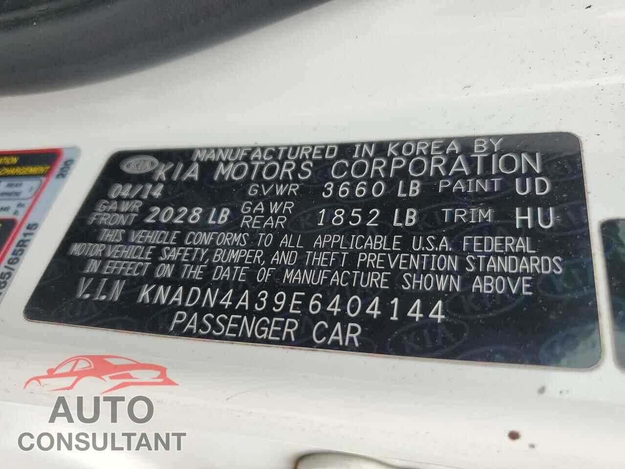 KIA RIO 2014 - KNADN4A39E6404144