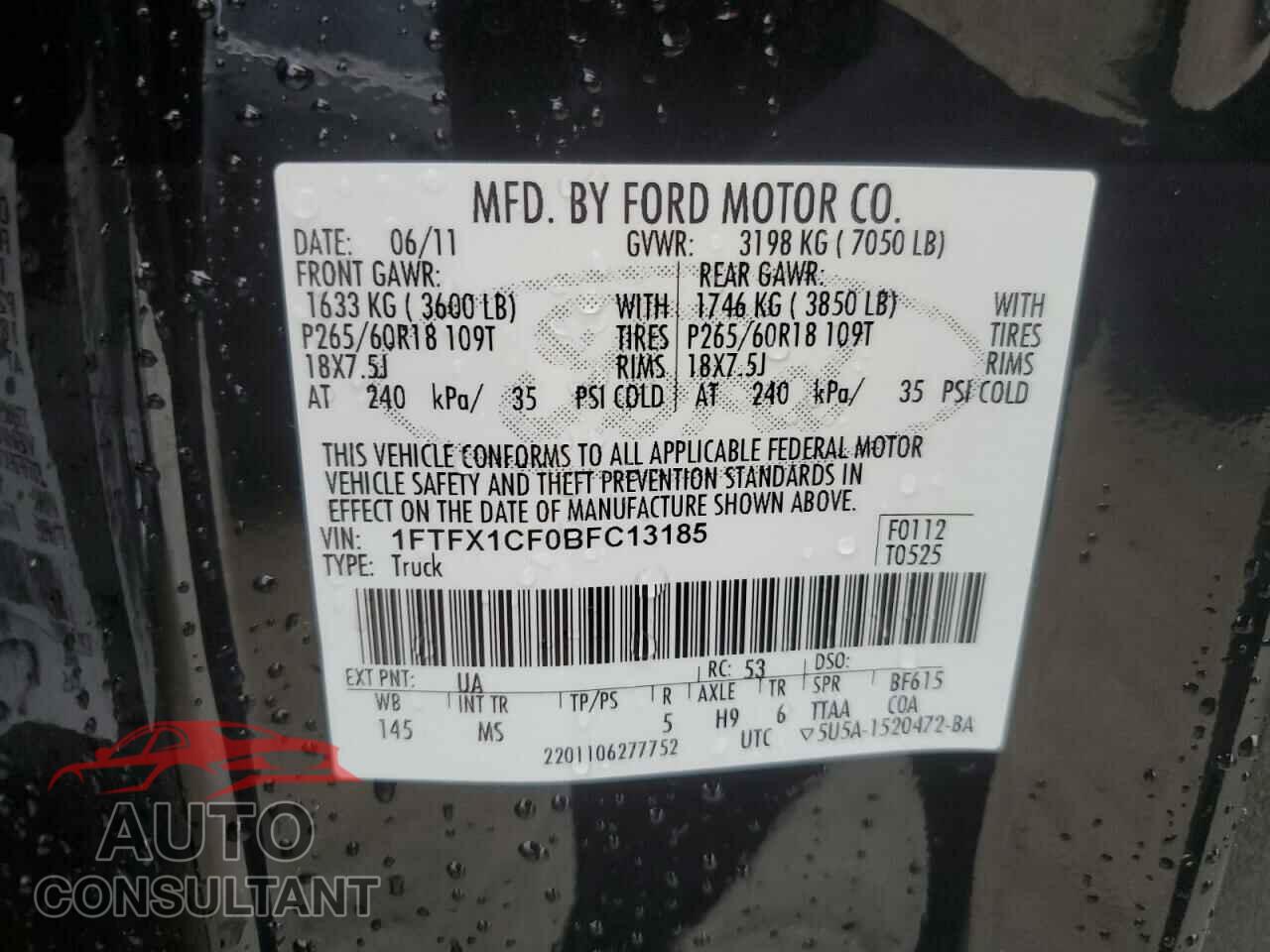 FORD F-150 2011 - 1FTFX1CF0BFC13185