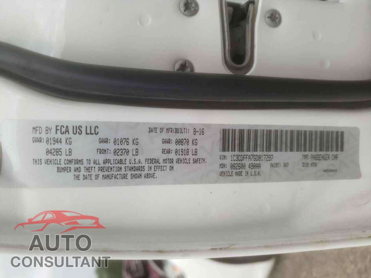 DODGE DART 2016 - 1C3CDFFA7GD817297