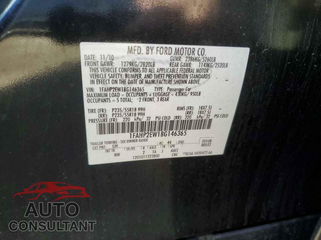 FORD TAURUS 2011 - 1FAHP2EW1BG146365