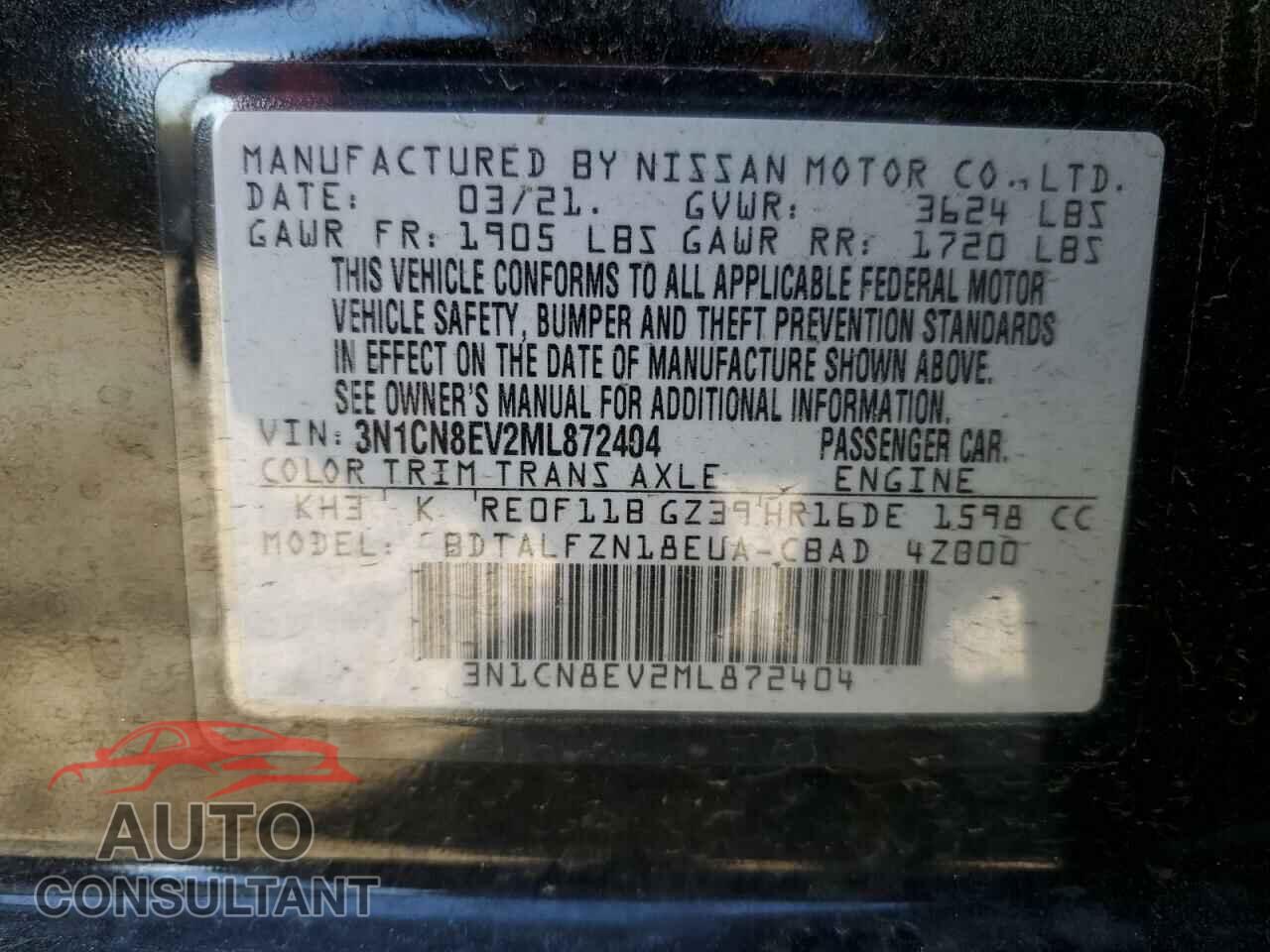 NISSAN VERSA 2021 - 3N1CN8EV2ML872404