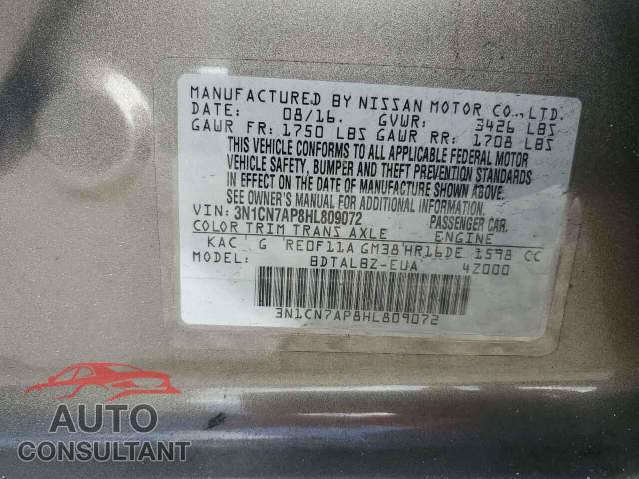 NISSAN VERSA 2017 - 3N1CN7AP8HL809072