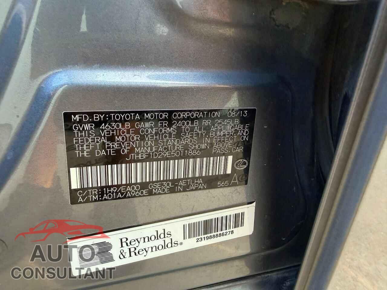 LEXUS IS 2014 - JTHBF1D29E5011886