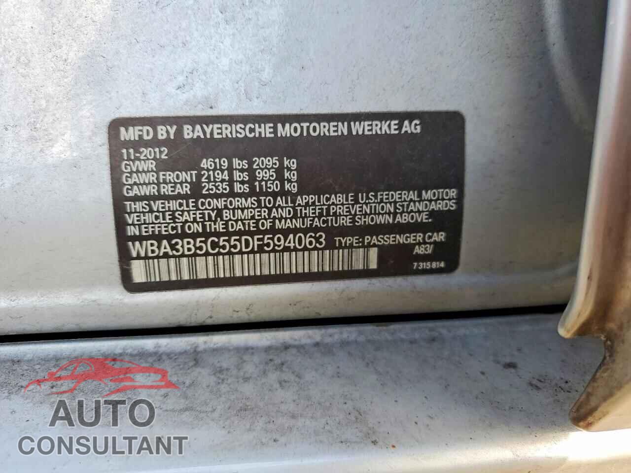 BMW 3 SERIES 2013 - WBA3B5C55DF594063