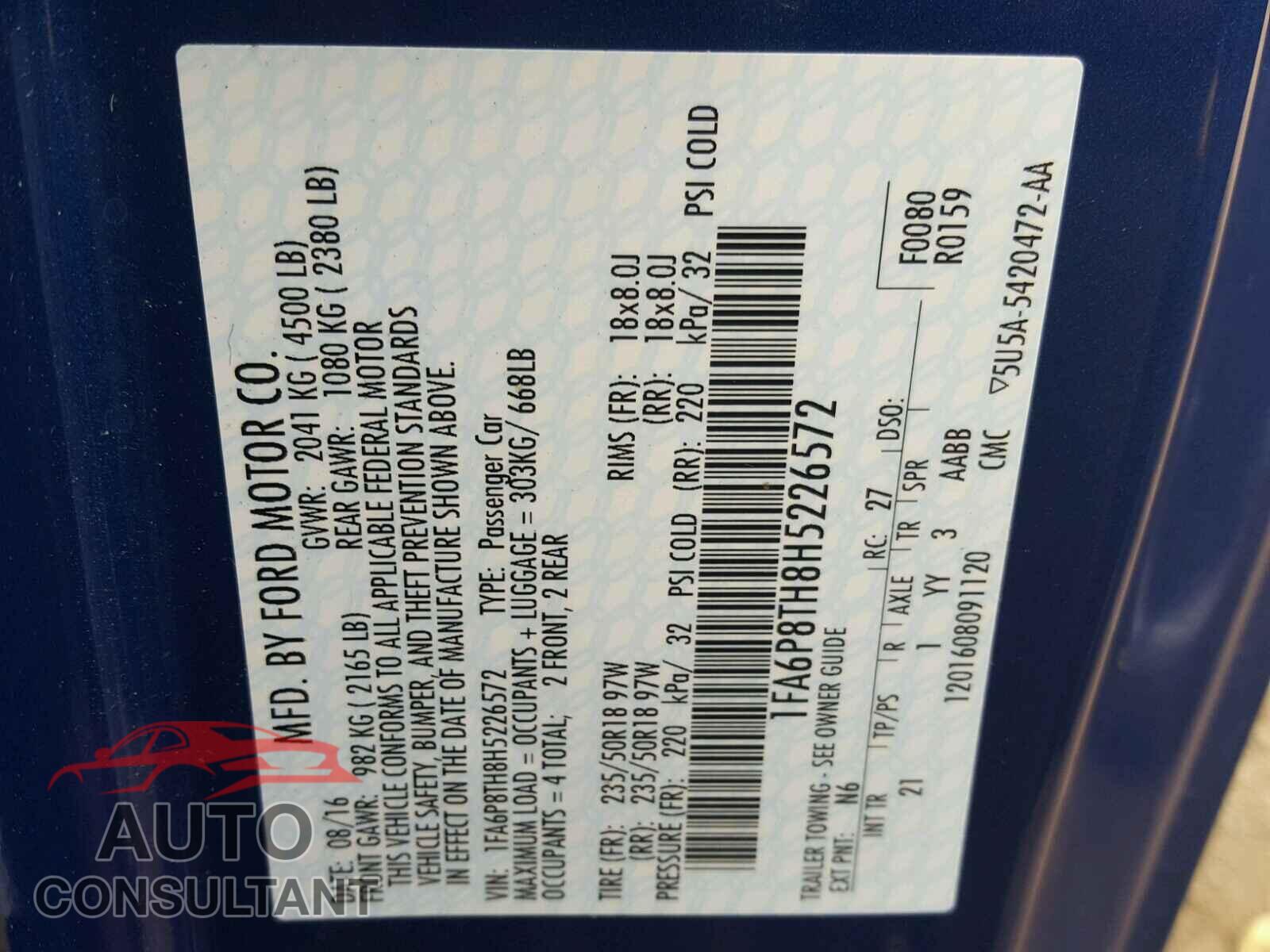 FORD MUSTANG 2017 - 1FA6P8TH8H5226572