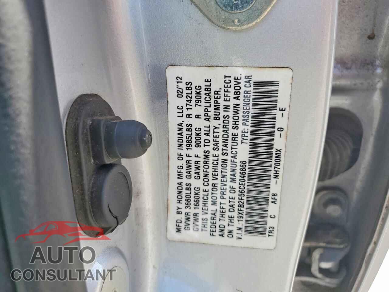 HONDA CIVIC 2012 - 19XFB2F56CE046866