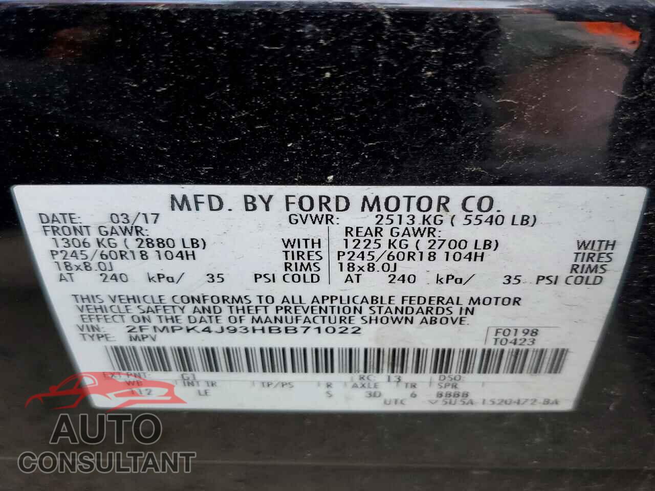 FORD EDGE 2017 - 2FMPK4J93HBB71022
