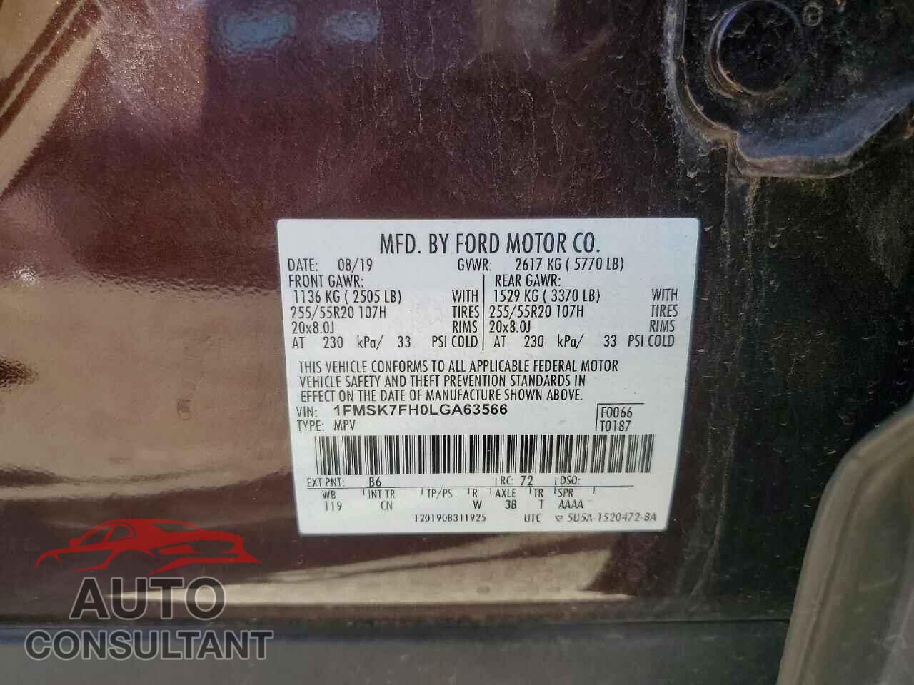 FORD EXPLORER 2020 - 1FMSK7FH0LGA63566