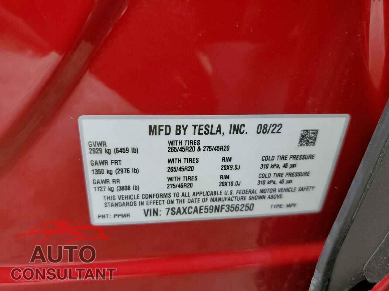 TESLA MODEL X 2022 - 7SAXCAE59NF356250